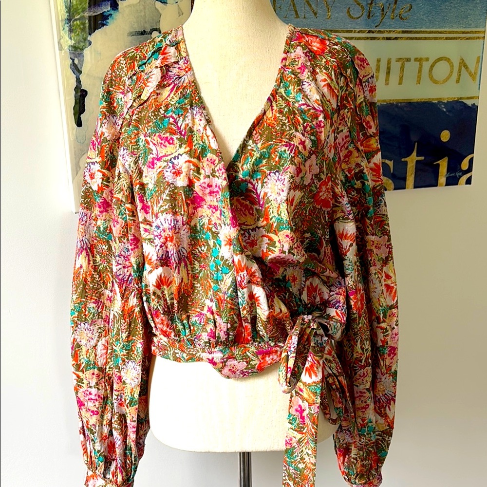 Free People Party Playlist Floral Wrap Blouse